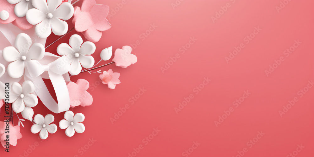 Mother's Day Valentine's Day White flowers Red gift box red background
