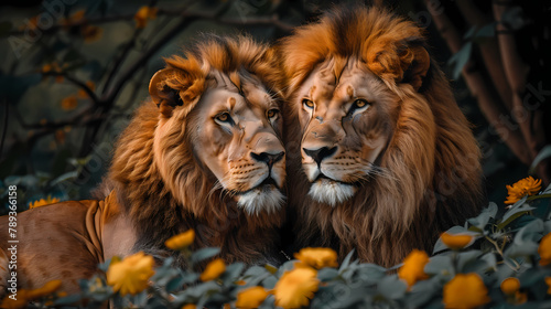 African lion couple. Pair of wildlife pride predator animals 4K Wallpaper