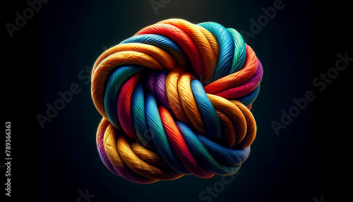 intricately tied knot with multiple ropes of different colors