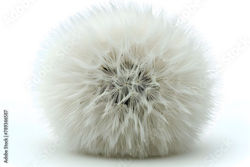 Fluffy White Fur Ball on White Background. Generative AI