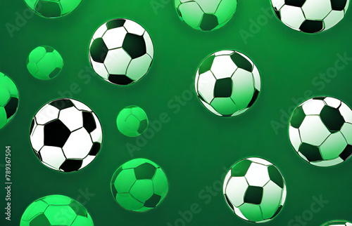 Background with soccer balls in Dark Green color 