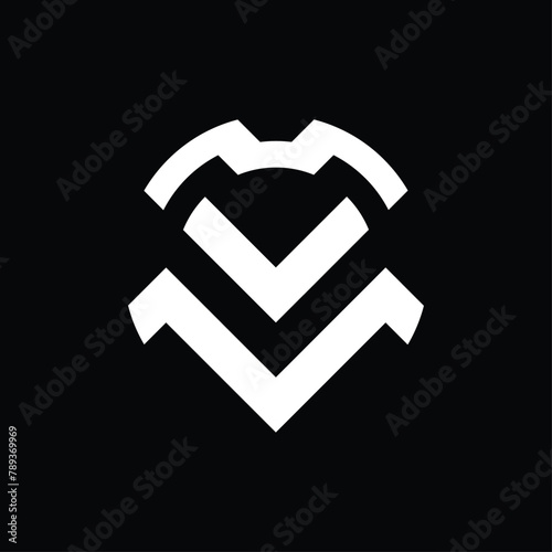 monogram logo in the form of a circle that forms the letters "m" and "v". black and white,