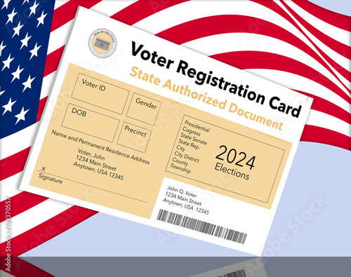 Here is a mock, generic state issued voter registration card..This is about voters and elections and is a 3-d illustration. © Rob Goebel