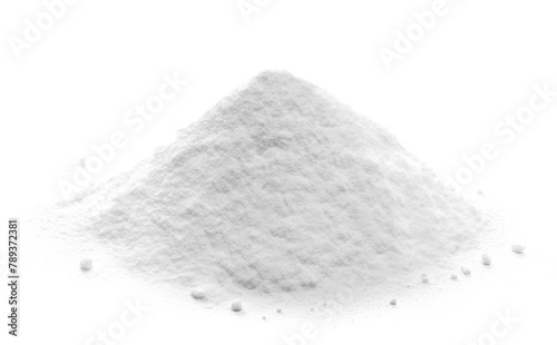 Sodium carbonate, pile baking soda isolated on white	