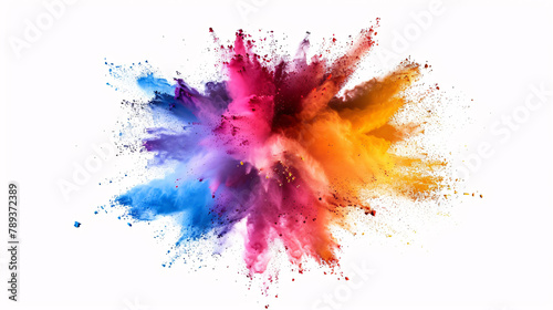 Colored powder collides with explosive white background 