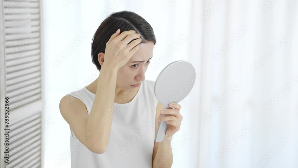 ヘアケアをする若い女性　ビューティーイメージ	
