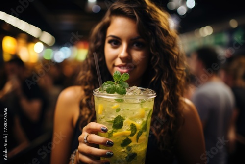 Passion fruit caipirinha in a tropical bar with live music of live live and dances under the stars., generative IA