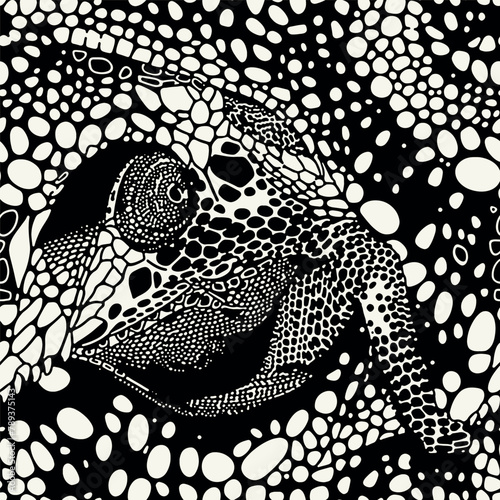Vector seamless pattern with reptiles. Psychedelic stylish texture. Ripple repeating background. Monochrome animal portrait print. Can be used as swatch in Illustrator.