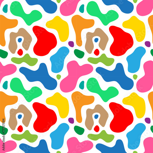 Multi-colored spots on a white background. Abstract seamless pattern, print, vector illustration