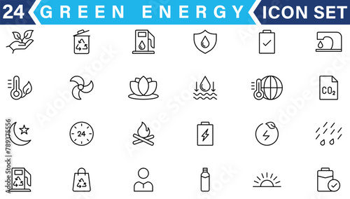 Green energy icon set. Collection of renewable energy, ecology and green electricity icons