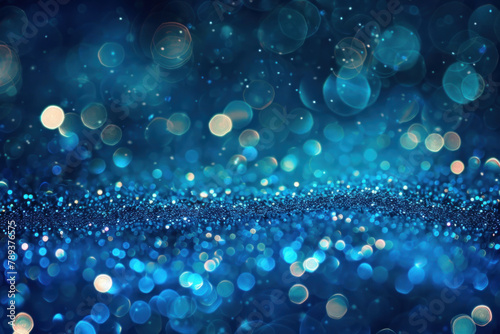 abstract blue bokeh background with glitter and light particles, shiny abstract lights