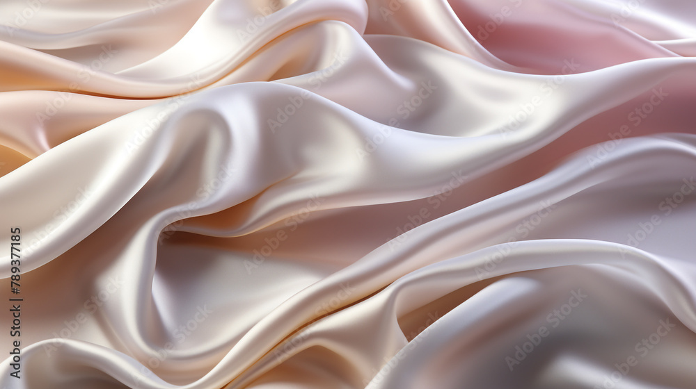 Fototapeta premium Abstract metallic background with some smooth lines Closeup of rippled white silk satin fabric сreated with Generative Ai