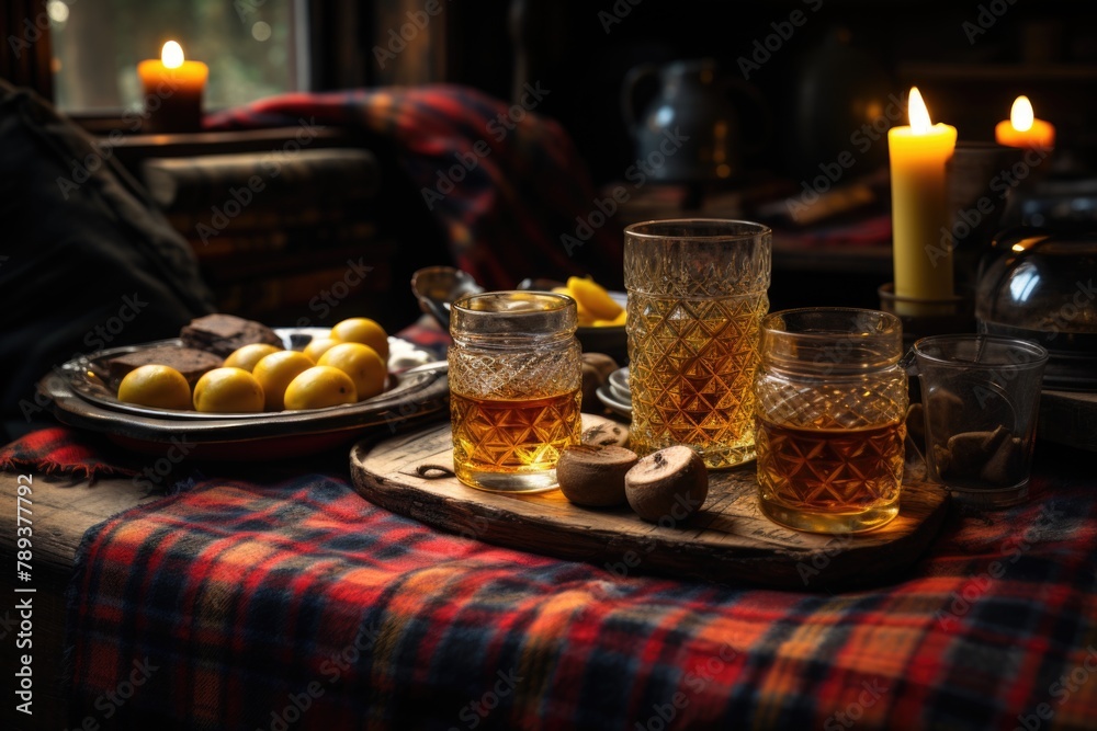 Whiskey Sour in a cozy British pub with plaid carpet and a relaxed atmosphere., generative IA