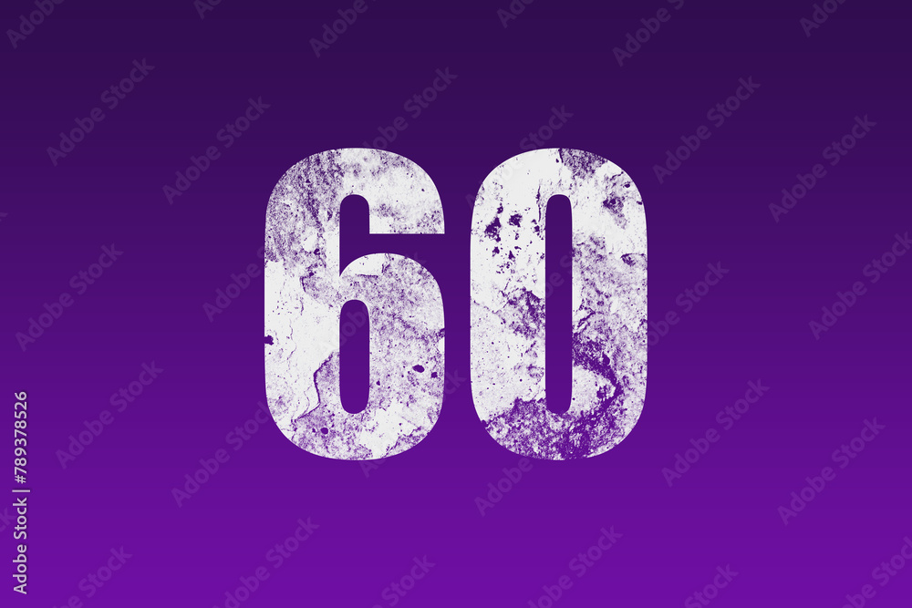 flat white grunge number of 60 on purple background. flat white grunge number of 60 on purple background.