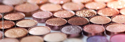 A close-up of a circular rose gold toned eyeshadow palette photo