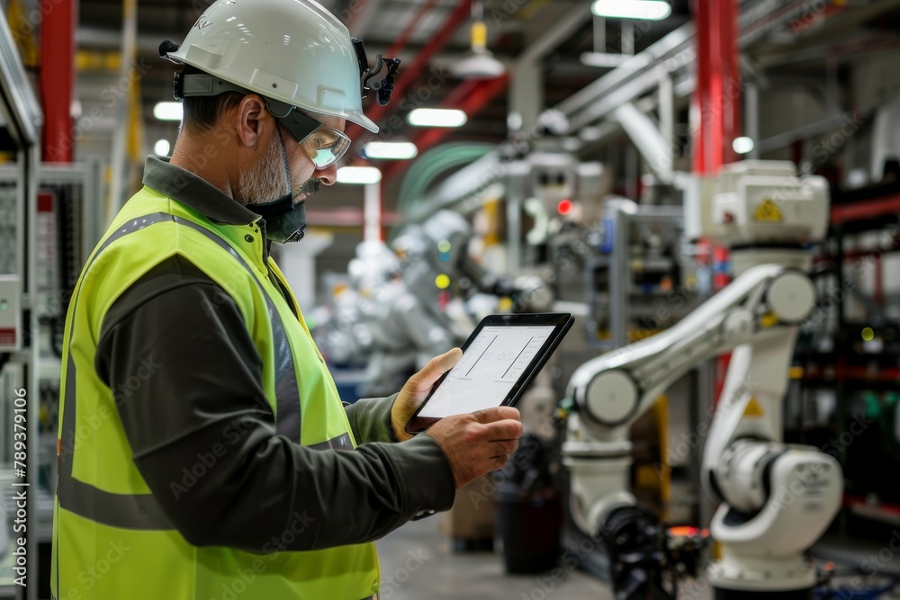 Engineer Analyzing Data in High-Tech Manufacturing Plant Engineer Analyzing Data in High-Tech Manufacturing Plant