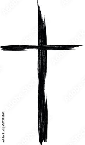 Hand drawn black grunge cross icon, simple Christian cross sign, hand-painted cross, Cross painted brushes. Easter background.
