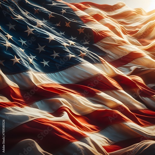 american flag waving, patriotic usa symbol, stars and stripes, independence day celebration, national pride, freedom and democracy photo