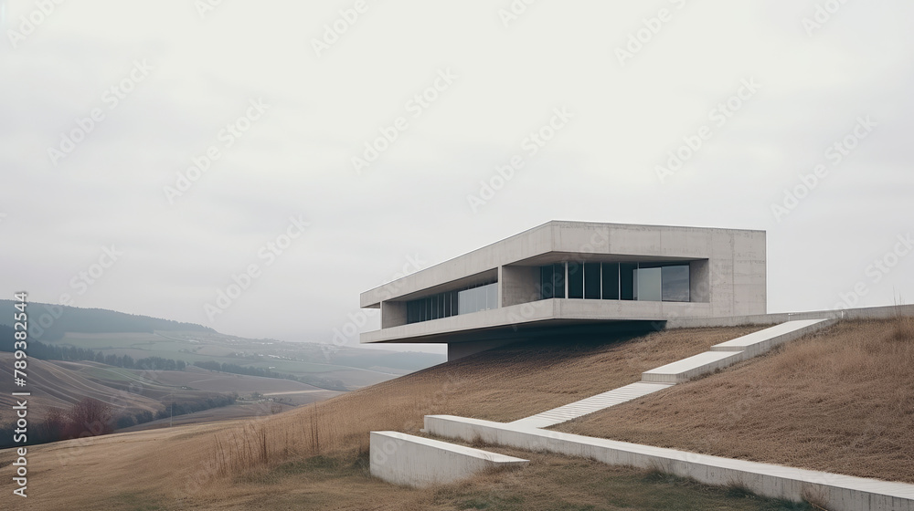 Modern Hillside Architectural Masterpiece in Mist