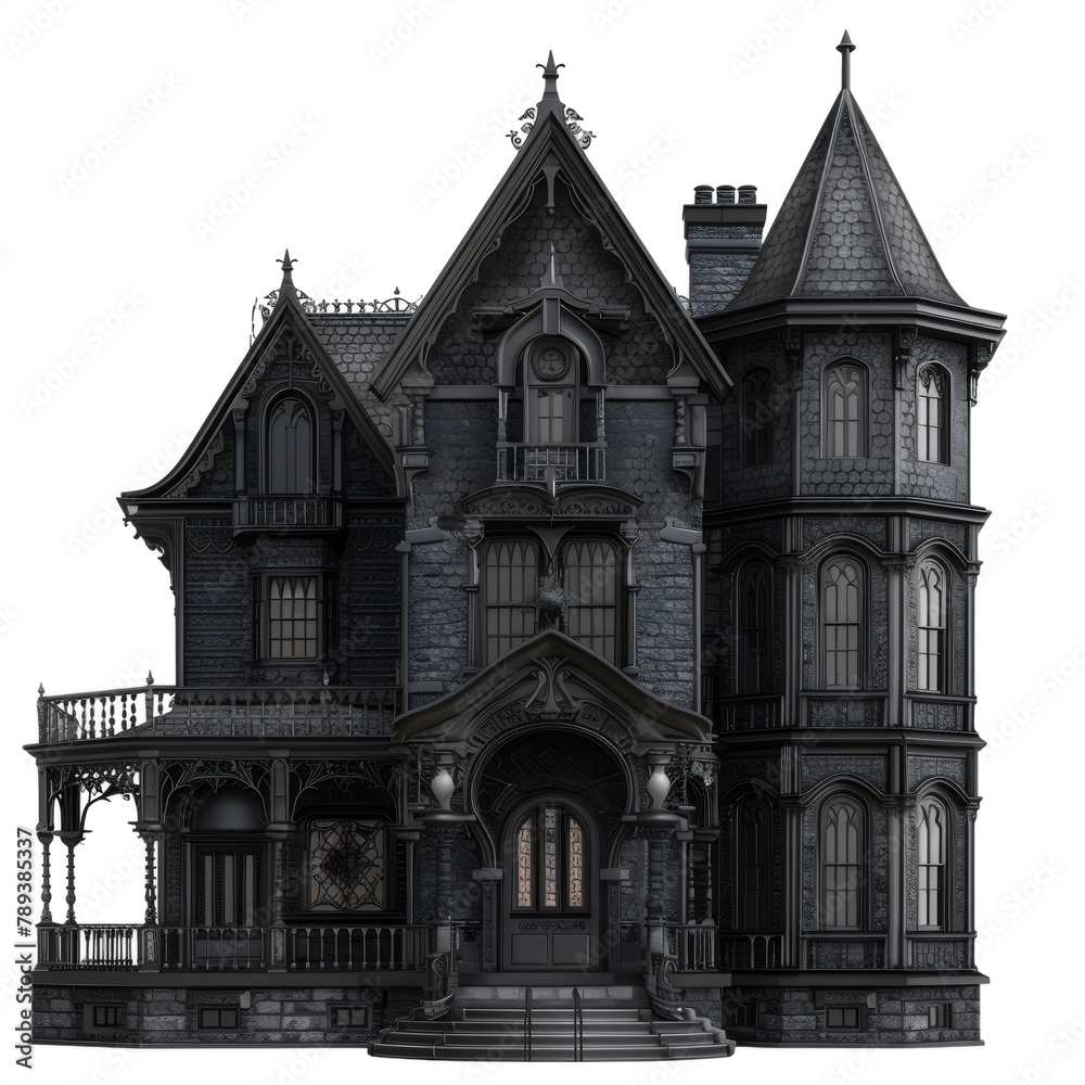 3d Render Of Dark Victorian Mansion,  Gothic Mansion Isolated Transparent Background 
