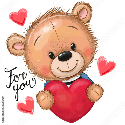 Cute Cartoon Teddy Bear with heart