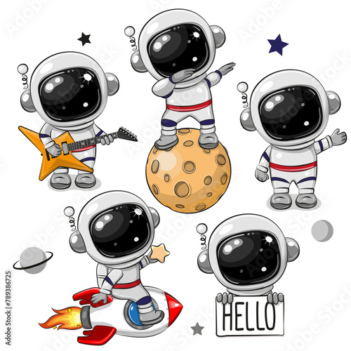 Cartoon space set of astronaut isolated on a white background © reginast777