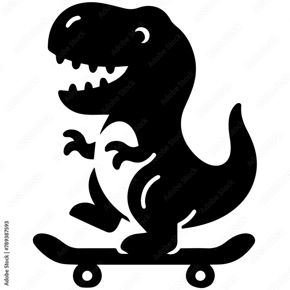 Obraz premium Vector illustration of a T-Rex Dinosaur, funny and cute, T-Rex Riding a skateboard