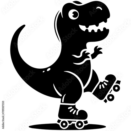 Vector illustration of a T-Rex Dinosaur, delightfully cute and funny, T-Rex Roller Skating