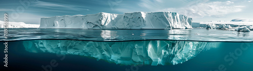 Serene Iceberg Illustration with Underwater View and Sunlight Rays
