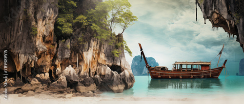 Serene Tropical Escape with Classic Wooden Boat photo