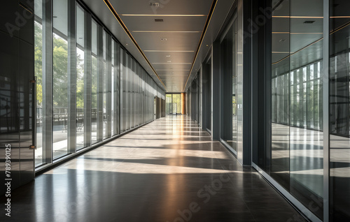 Sleek Modern Office Hallway with Natural Light © evening_tao