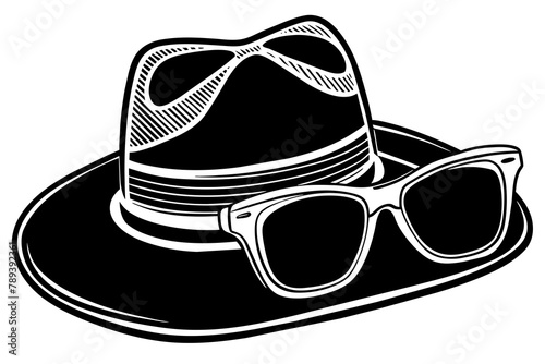  pink-sunglasses-in-a-white-hat-on-white-background  vector illusrtation photo