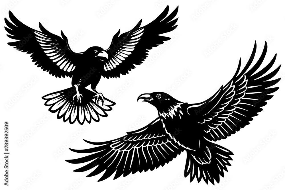 Obraz premium raven-finch-eagle-flying-in-the-sky vector illusrtation