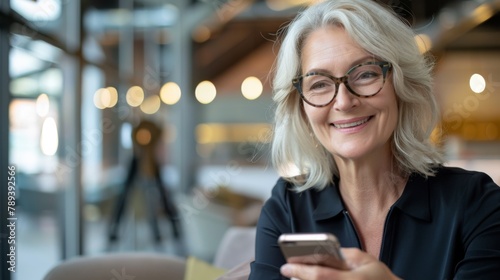 Smiling Professional Woman with Smartphone