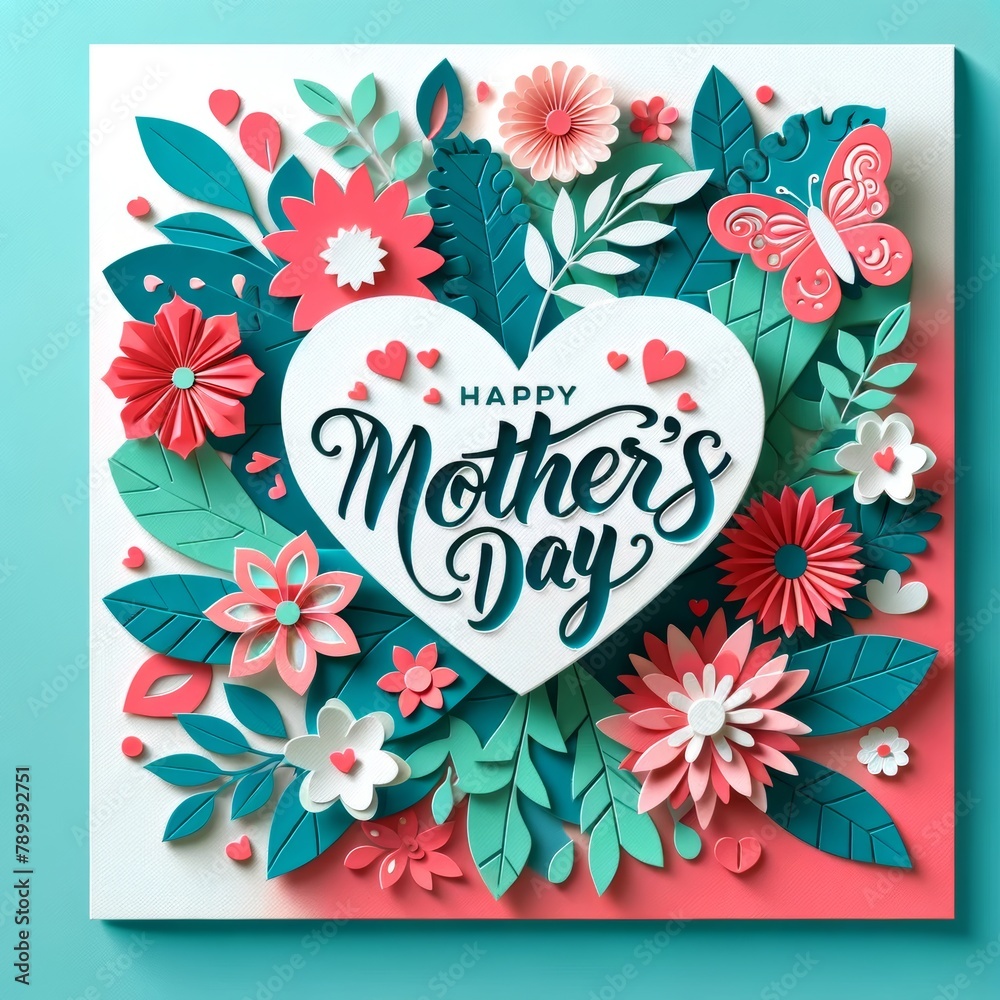 3D Heart Mother's Day Card with Floral Design