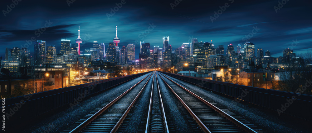 Urban Dreamscape: A Nighttime City Railway Journey