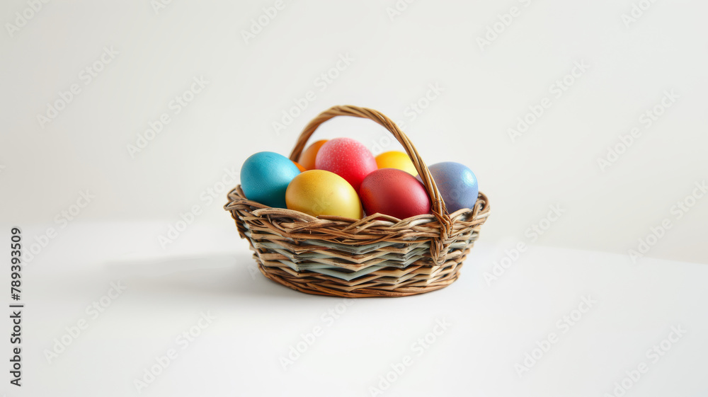 Easter eggs in a basket on a white background Easter eggs in a basket on a white background