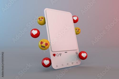 instgaram post social network interface. instagram mockup a 3D frame app and love emotiocons