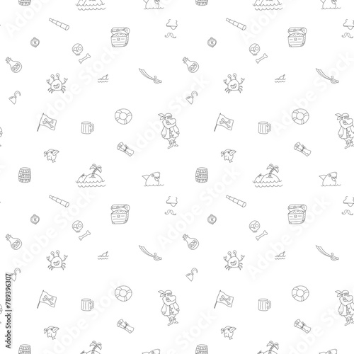 Cute Pirate elements Seamless Pattern. Cartoon items Pirate and objects. background. Vector illustration