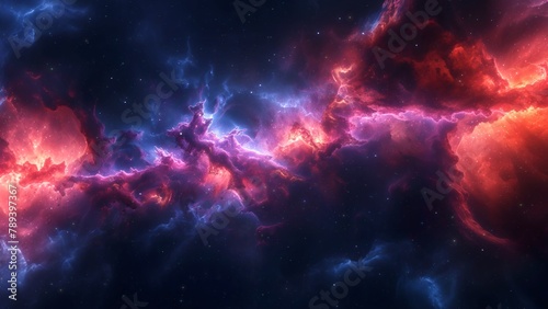 Blue Orange Deep Space Galaxy Nebula. Cinematic celestial background depicting astrology and space exploration. Cosmic fictional 3D illustration backdrop. © remotevfx