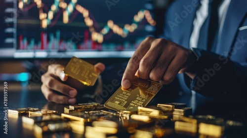 A financial planner discussing gold investment strategies with clients, using gold price graphs and market analysis to inform investment decisions. photo