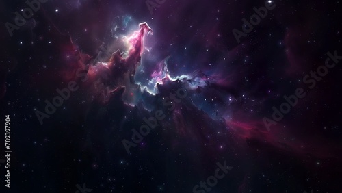 Purple Blue Deep Space Galaxy Nebula. Cinematic celestial background depicting astrology and space exploration. Cosmic fictional 3D illustration backdrop.