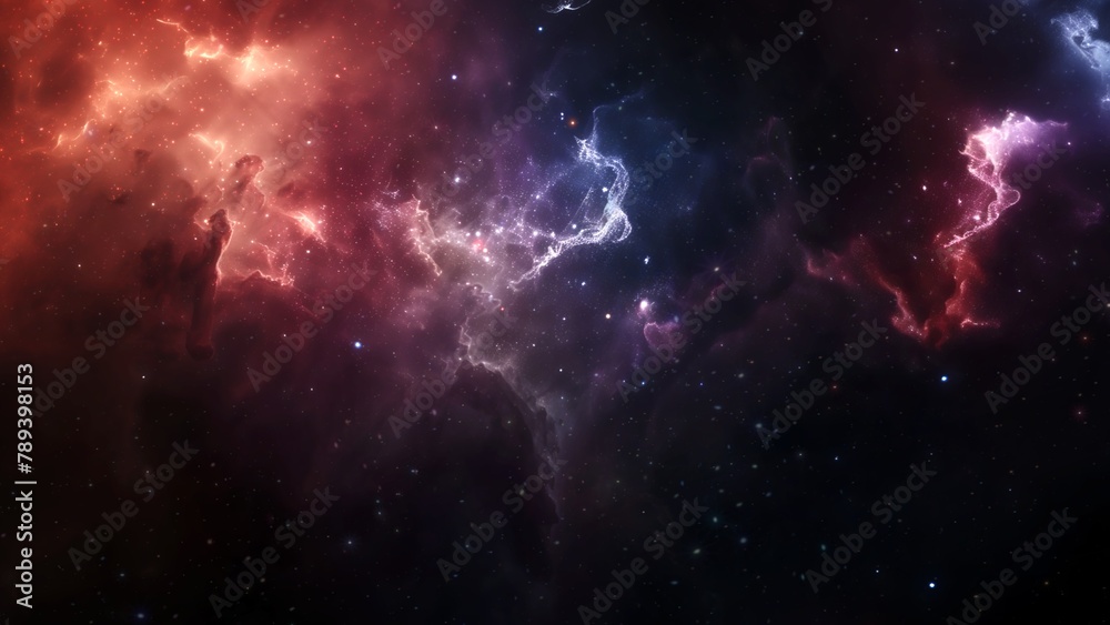 Blue Orange Deep Space Galaxy Nebula. Cinematic celestial background depicting astrology and space exploration. Cosmic fictional 3D illustration backdrop.