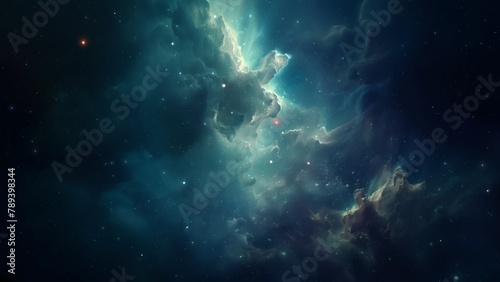 Blue Deep Space Galaxy Nebula. Cinematic celestial background depicting astrology and space exploration. Cosmic fictional 3D illustration backdrop.