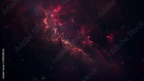 Purple Red Deep Space Galaxy Nebula. Cinematic celestial background depicting astrology and space exploration. Cosmic fictional 3D illustration backdrop.