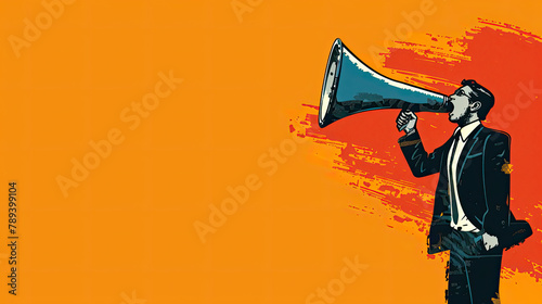 A depiction of a horn-shaped megaphone with the words "Now Hiring" blaring out, attracting attention to job opportunities in the area 