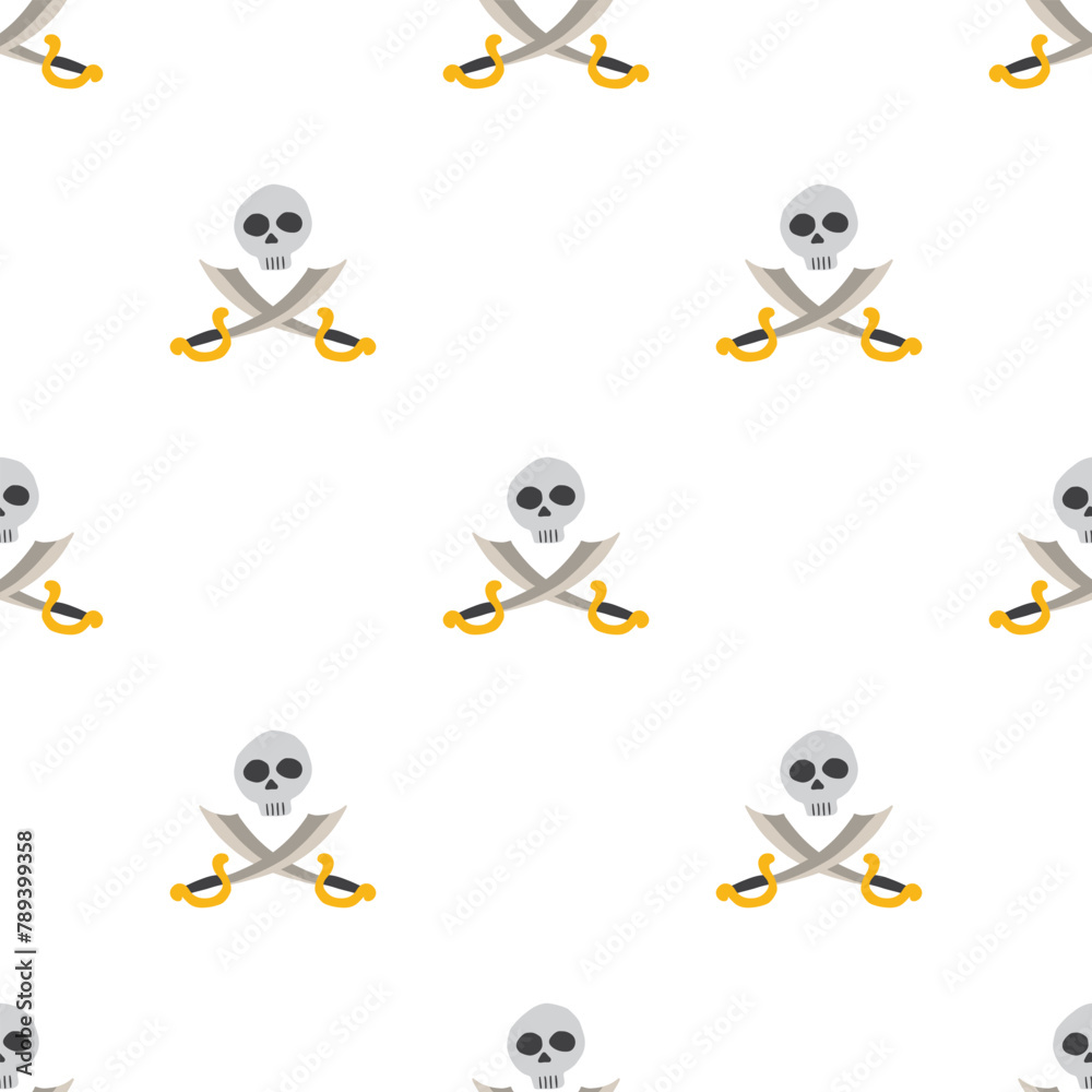Skull and crossed swords Seamless Pattern. Cartoon Pirate elements and objects. background. Vector illustration Skull and crossed swords Seamless Pattern. Cartoon Pirate elements and objects. background. Vector illustration