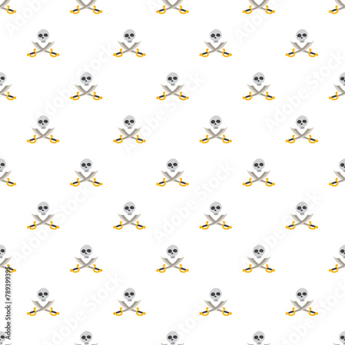 Skull and crossed swords Seamless Pattern. Cartoon Pirate elements and objects. background. Vector illustration © saint_antonio