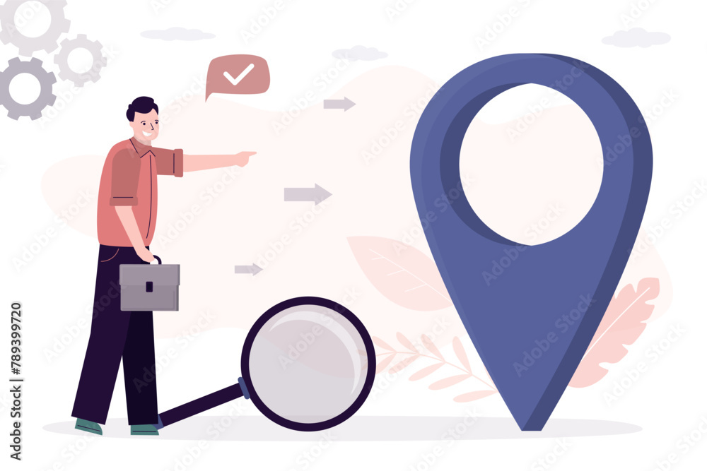 Businessman with geolocation sign because he looking for path to success with greater profit. Choose way to success and achieve goals. Location pin and entrepreneur. Businessman with geolocation sign because he looking for path to success with greater profit. Choose way to success and achieve goals. Location pin and entrepreneur.