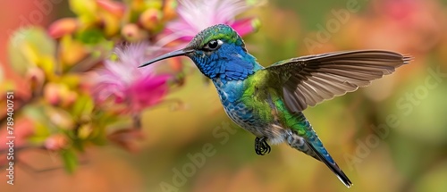 Vibrant Hummingbird in Flight - Costa Rica's Natural Beauty. Concept Costa Rica Wildlife, Birdwatching, Nature Photography, Tropical Biodiversity